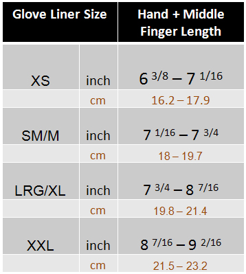 Glove Liner Sizing