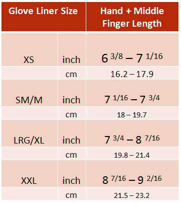 Glove Liner Sizing